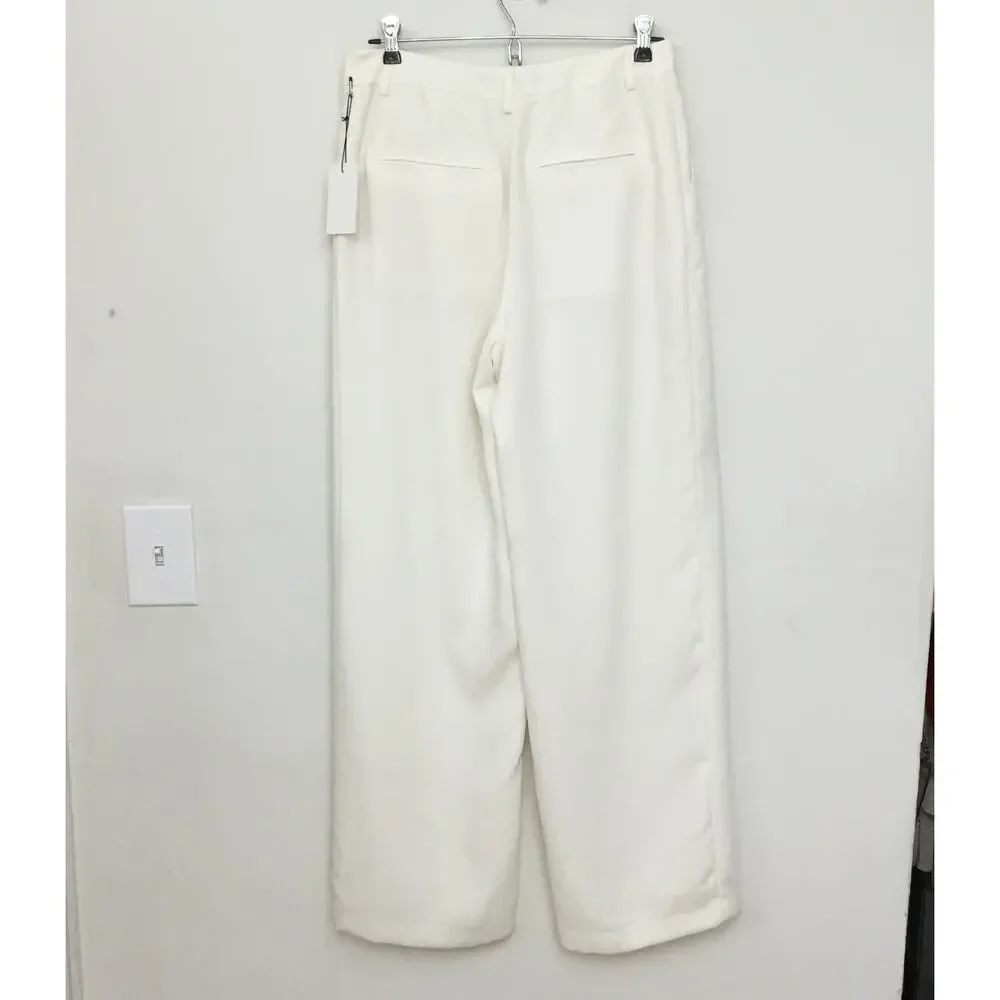 SOMETHING NAVY Ivory Pleated Wide Leg Trousers - Size 8 - Picture 3 of 12